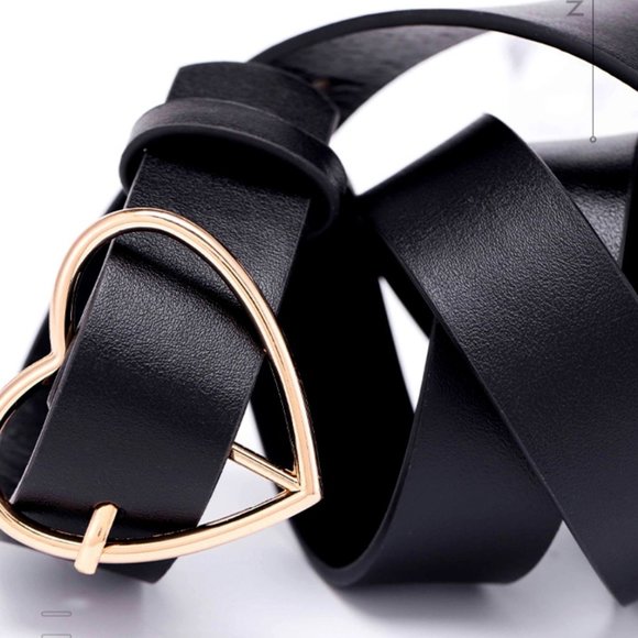 Black Vegan Leather Heart Buckle Belt - Picture 3 of 9